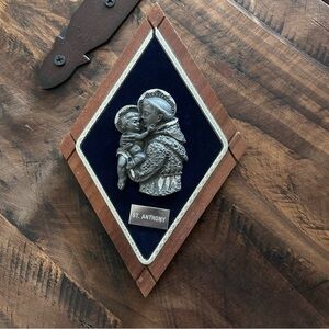 Vintage  Pewter Saint Anthony St. Anthony  Wall Plaque-Made in Italy